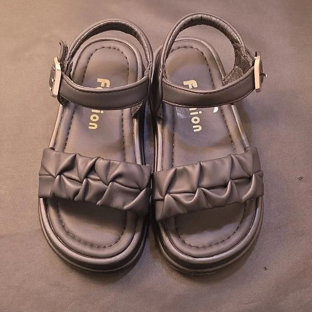 FASHION GIRLS' LIGHTWEIGHT SKIN-FRIENDLY CASUAL KIDS STYLE FOLD DETAIL SANDAL